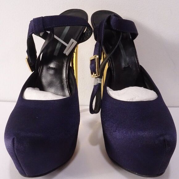 Theyskens' Theory Platform Ankle Strap Purple Gold High Pumps Sz 37 NWB 1120 - Picture 9 of 14